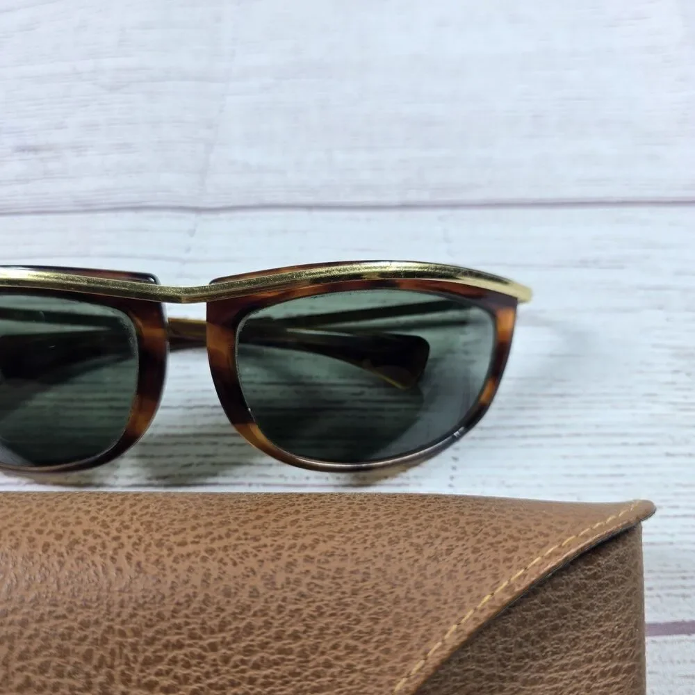 Vintage RAY-BAN B&L L1005 Arista/Tort G15 UV Rectangular Olympian II Sunglasses